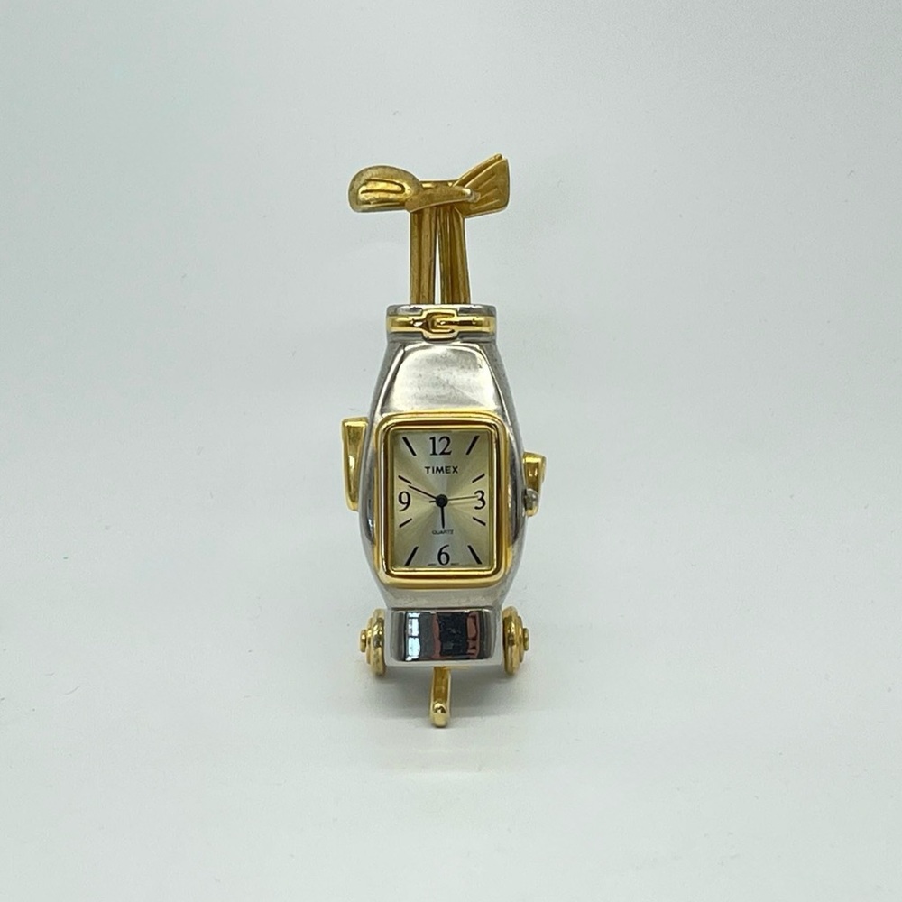 Vintage 90s Timex Two‑Tone Collectible Mini‑Clock Golf Bag IN BOX